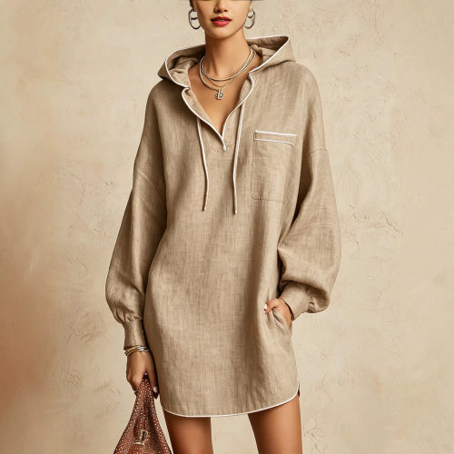 Hooded drawstring casual dress for women连帽抽绳休闲连衣裙女