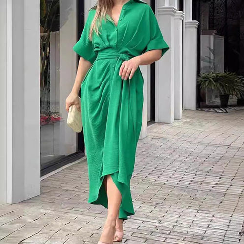 Flip collar single breasted dress for women翻领单排扣连衣裙