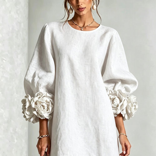 Round-neck lantern sleeve short dress  圆领灯笼袖连衣短裙