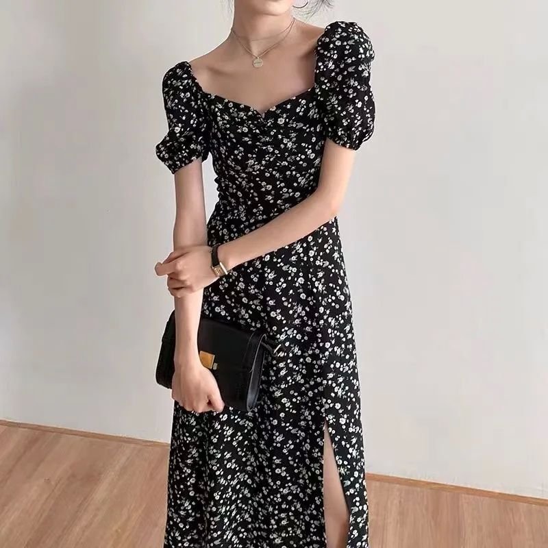 Bubble sleeve small floral dress for women泡泡袖小碎花连衣裙