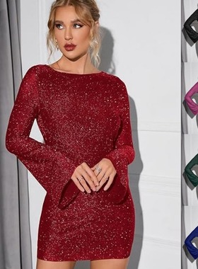 Backless lace up long sleeved tight dress露背长袖紧身连衣裙