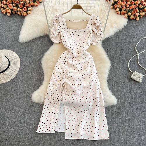 Open back square neck polka dot dress露背方领波点连衣裙女款