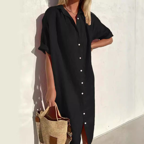 翻领纽扣女士连衣长裙Collar button women's jumpsuit longskirt