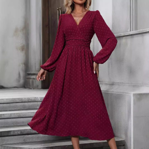 Slanted collar lantern sleeve dress forwomen斜领灯笼袖连衣裙