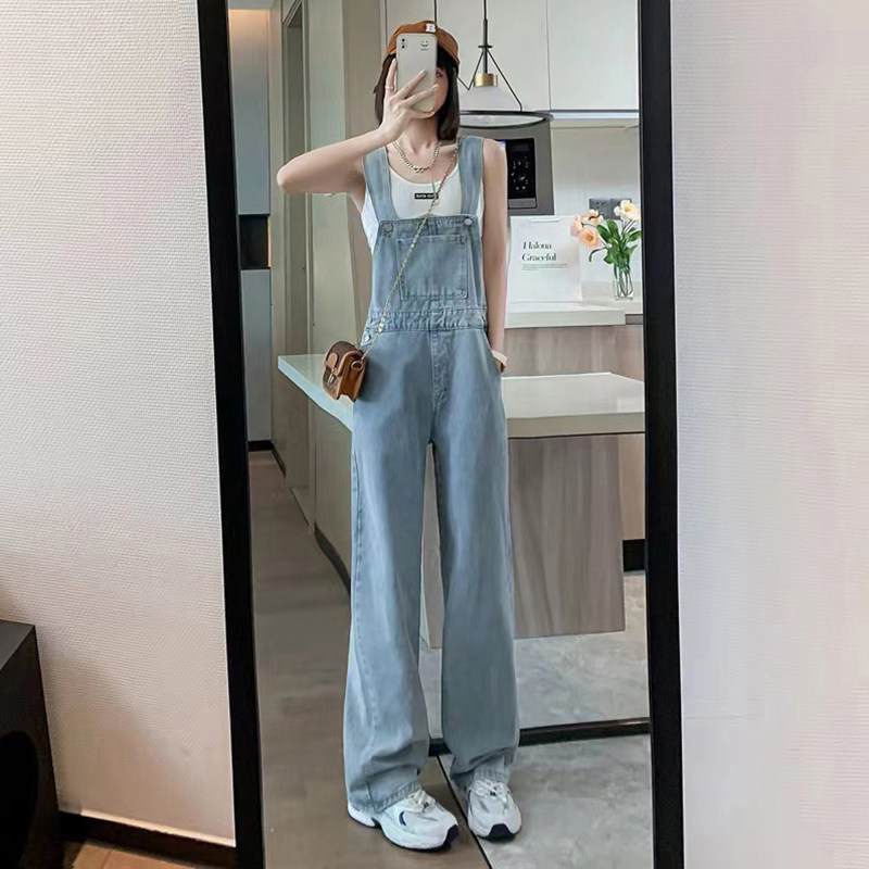 设计感小众高腰工装连体裤2026夏款直筒阔腿牛仔背带裤女显瘦裤子