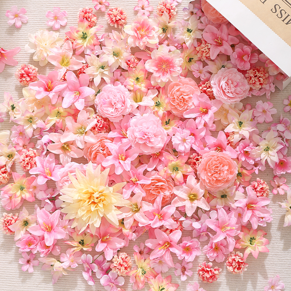 粉色系仿真花混搭花朵diy材料包