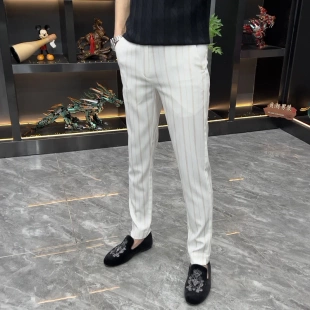 小脚裤 万载县贝潮轻奢服饰店夏季 舒适修身 休闲裤 薄条纹开衩九分裤