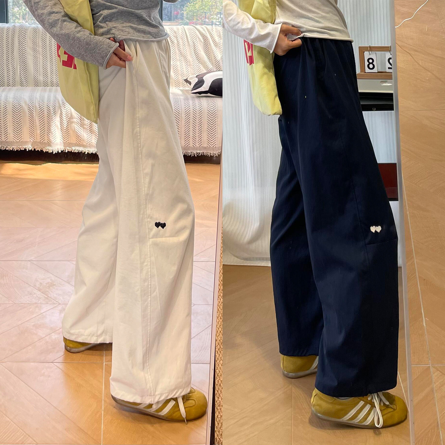 白色爱心刺绣工装裤女202