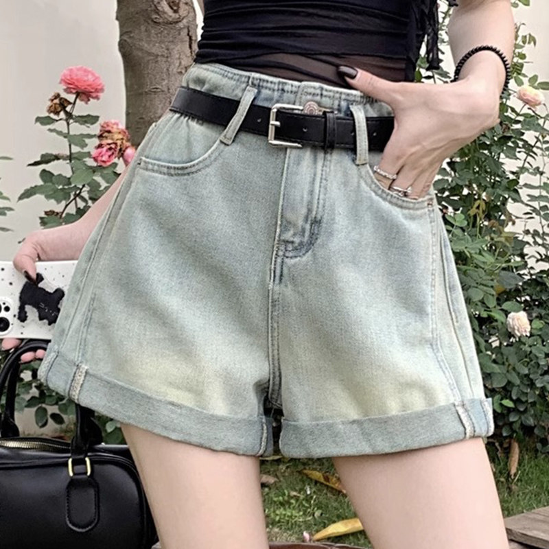 卷边牛仔阔腿短裤女夏季2