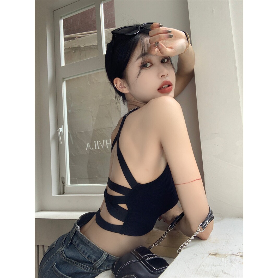 性感辣妹内搭设计感交叉美背吊带背心抹胸内衣外穿带胸垫裹胸上衣