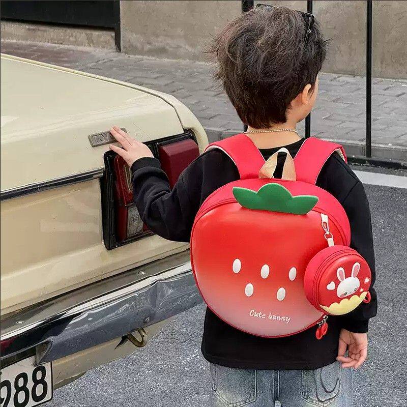 儿童可爱多彩卡通草莓蛋壳双肩包男女童幼儿园书包双肩背包书包潮