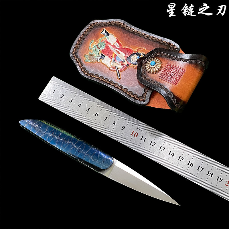 手工折刀 精选m390高硬度隐藏式锣丝星链大马士革烤蓝工艺折叠刀