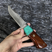 大马士革钢直刀高端实木收藏手工刀露营烧烤小刀剔骨刀家用水果刀