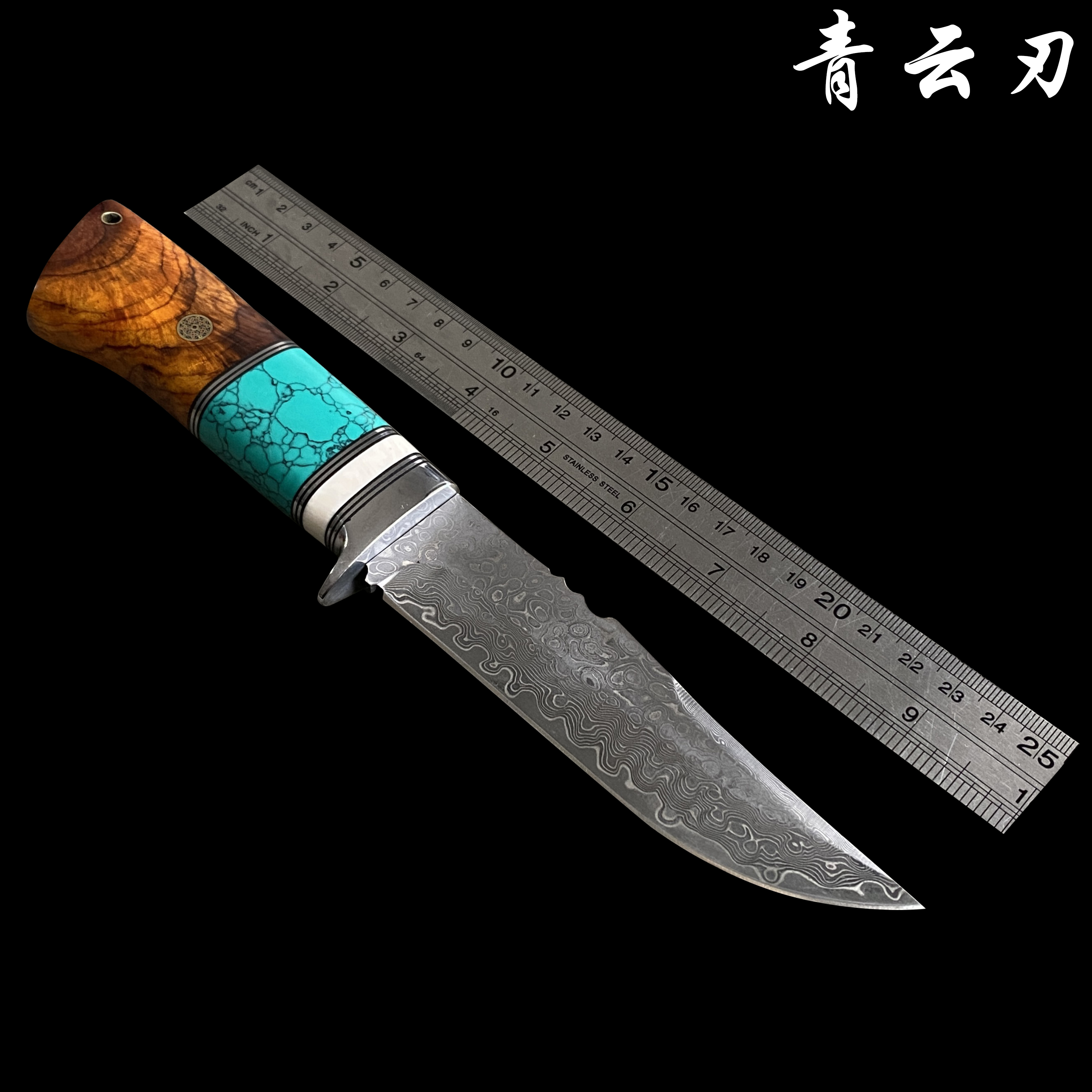 新款手工锻打大马士革钢锋利高硬度直刀精致木材手柄握感舒适