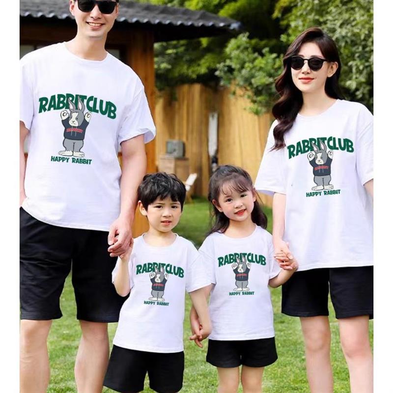 举手兔情侣亲子装-重磅纯棉T恤短袖夏季舒适透气网红男女百搭Tins