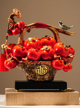 柿柿如意一对果篮客厅玄关电视酒柜摆件新家摆设暖房布置乔迁礼物