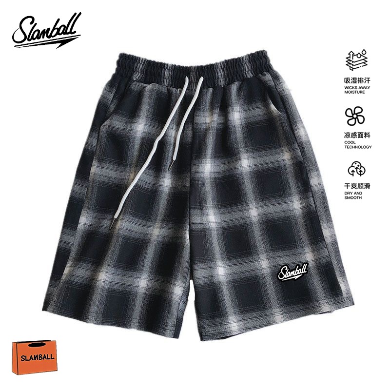 SLAMBALL美式黑白格子五分短裤休闲男女宽松百搭潮情侣直筒夏季