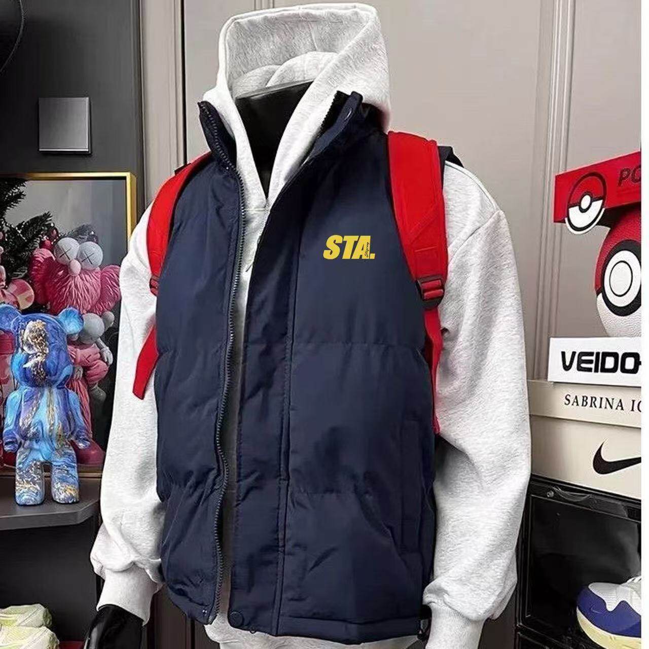 美式秋冬季加厚保暖立领坎肩棉服马甲男款运动跑步体育生夹克