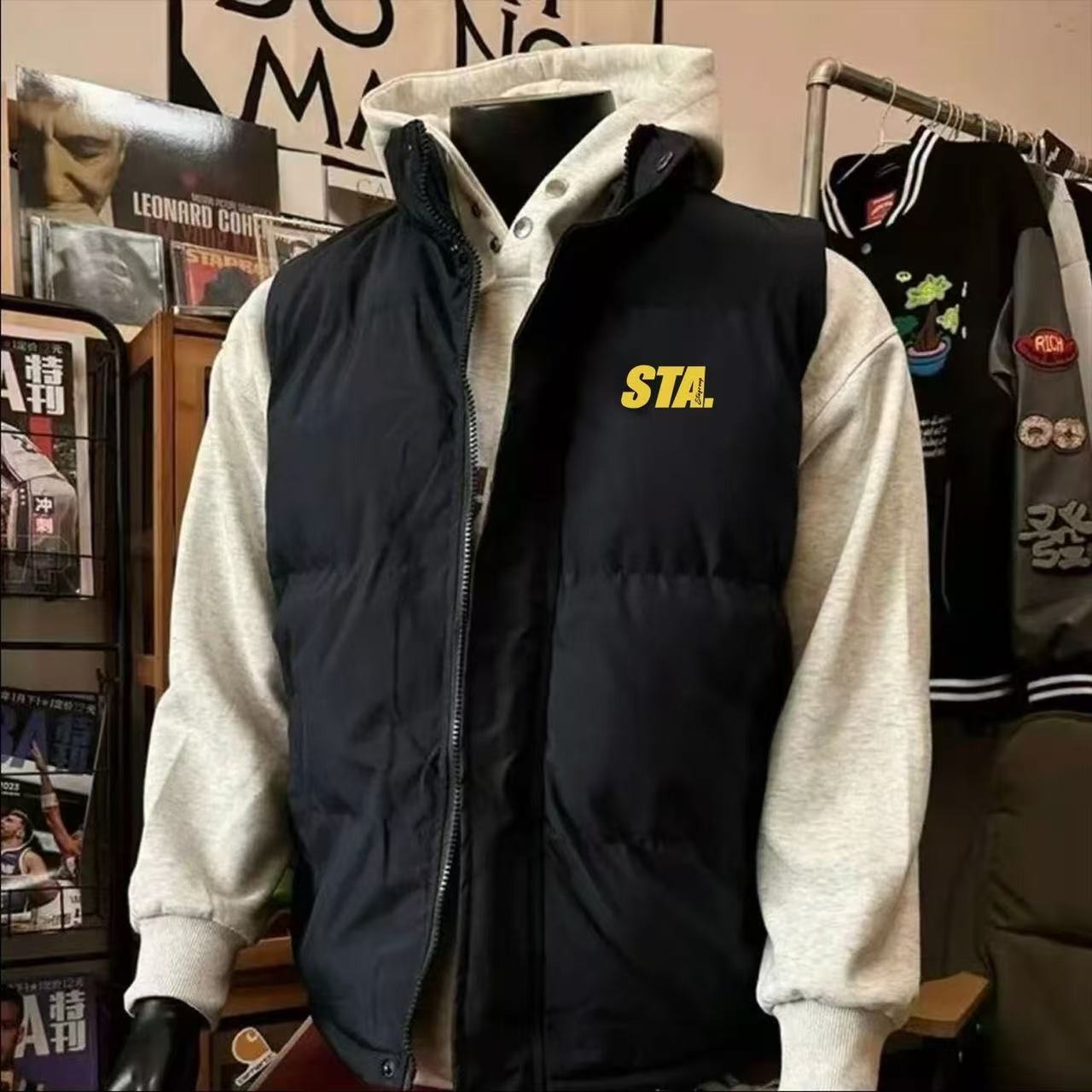 STA美式潮牌马甲秋冬季宽松无袖羽绒棉服坎肩外套情侣棉衣男保暖