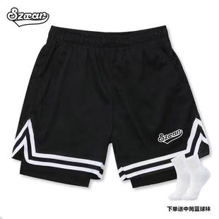 SZXAR美式篮球短裤假两件男女款球裤运动裤跑步训练五分裤夏新款