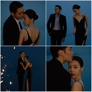 影楼摄影婚纱照新样片韩式情侣黑礼服夜景主题客片样照537