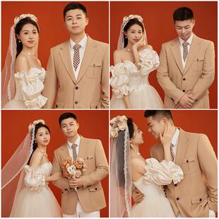 影楼摄影婚纱照新样片室内白纱韩式极简纯色主题客片样照679