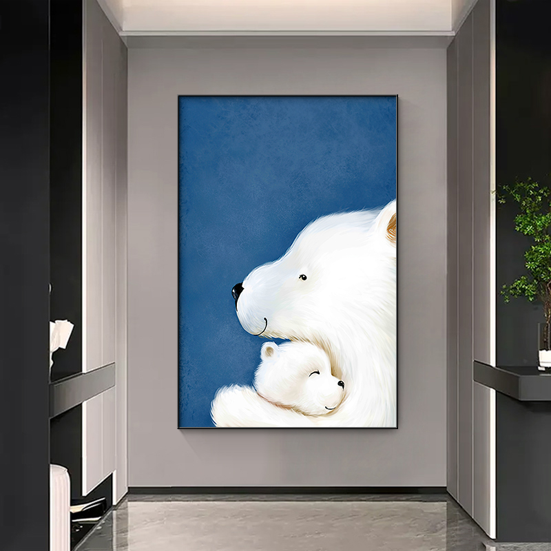 北极熊入户玄关装饰画卡通熊猫客厅沙发背景墙挂画儿童房卧室壁画图片