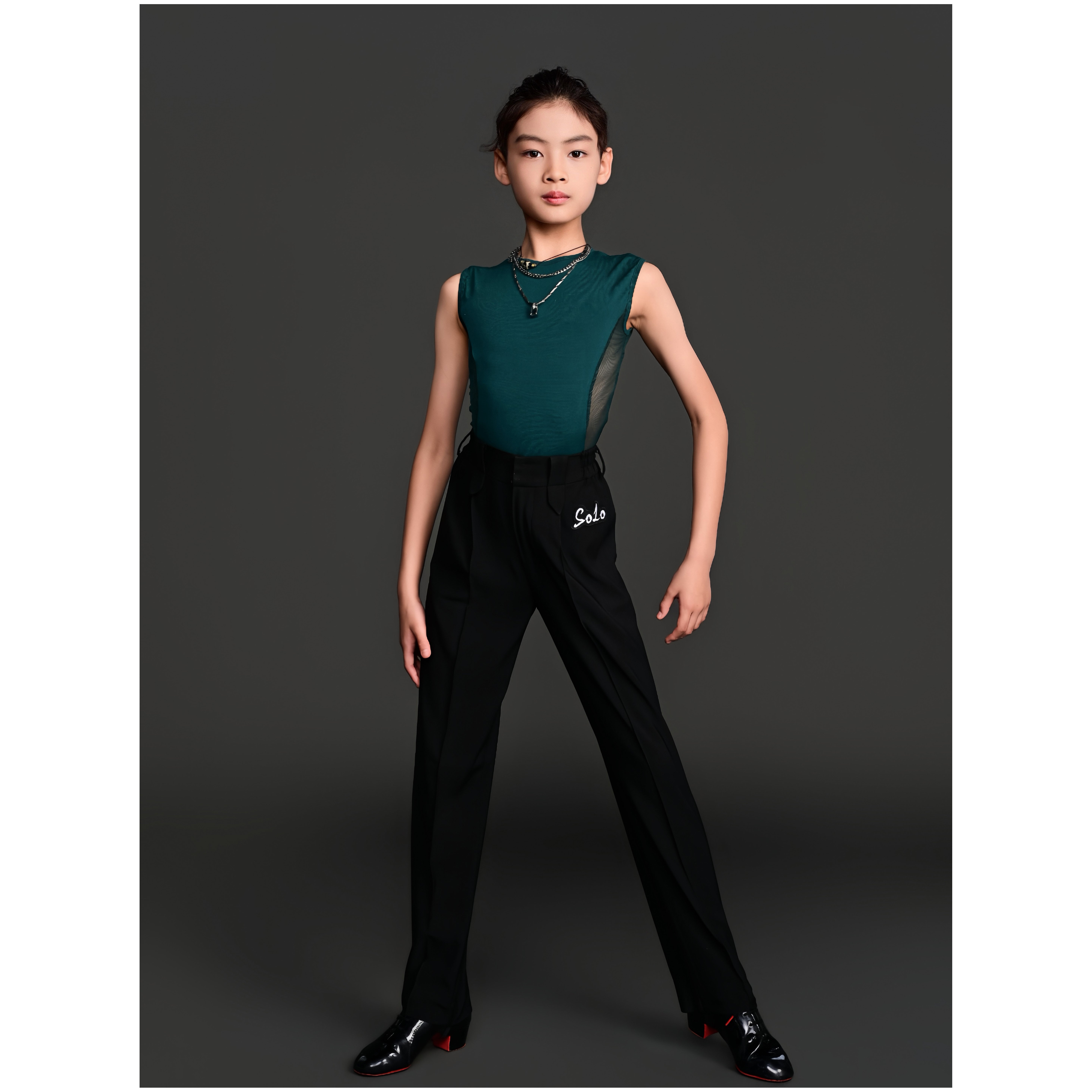 SOLOWUFU夏季背心款男童少年拉丁舞无袖练功服上衣国标舞训练服