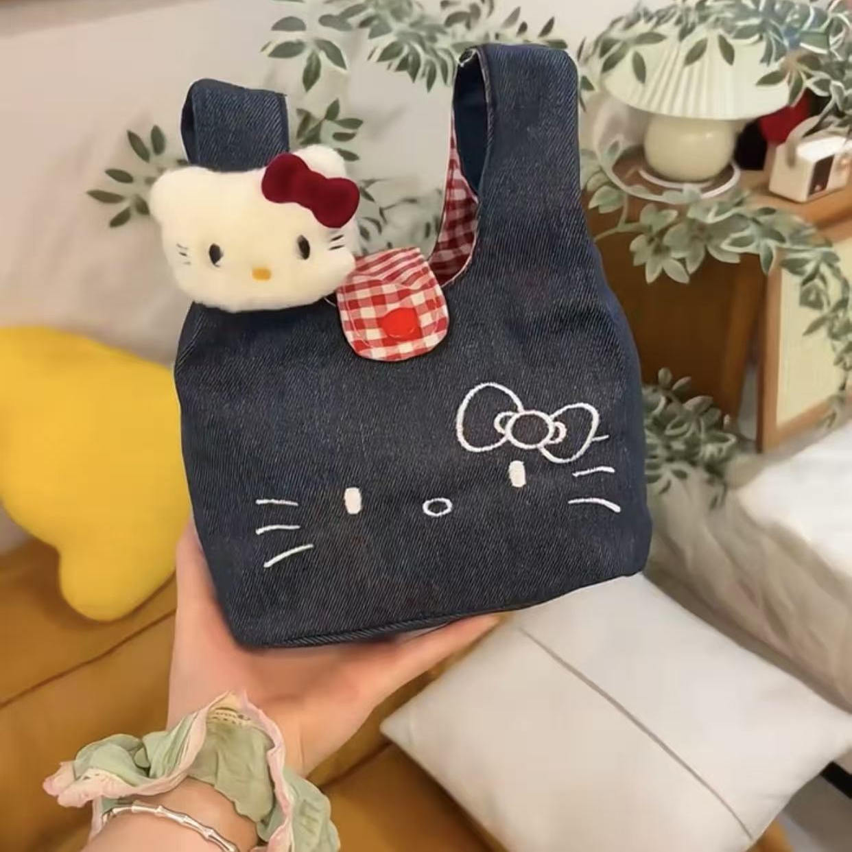 kitty猫小拎包手腕包上班杂物手提饭盒袋便当包大容量便携化妆包