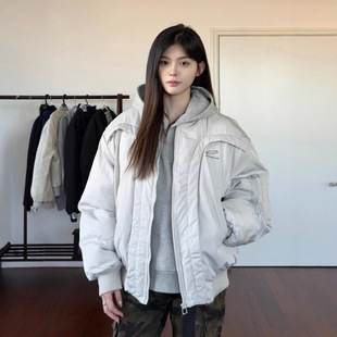 NKAOL解构弧形飞行棉服男女夹克boxy宽松保暖棉衣外套