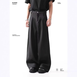 高街百搭痞帅褶皱长裤 NKAOL宽松弯刀裤 垂感阔腿西裤 美式 男春季