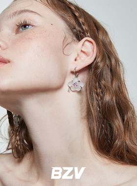 BZV乌云棉花糖系列原创设计小众独特气泡云朵磨砂粉水晶纯银耳环