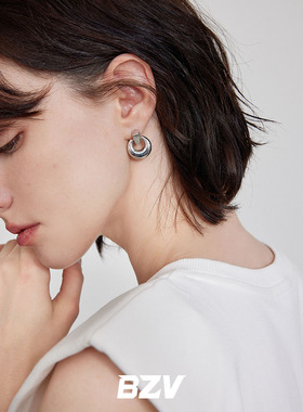 BZV 古月原创几何高级感简约小众设计圆形耳环中性极简耳钉高级感
