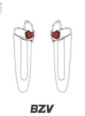 BZV甜觅原创设计长款小众Y2K红色水钻甜酷风显瘦高级小众纯银耳环