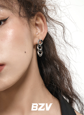 BZV 中断链接 小众粗链条金属风简约百搭长款显脸瘦个性耳钉耳环