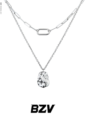 BZV双层骑士叠戴钛钢肌理感项链