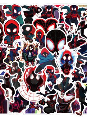 50张卡通Miles Morales蜘蛛侠迈尔斯贴纸手机电脑平板防水小贴画