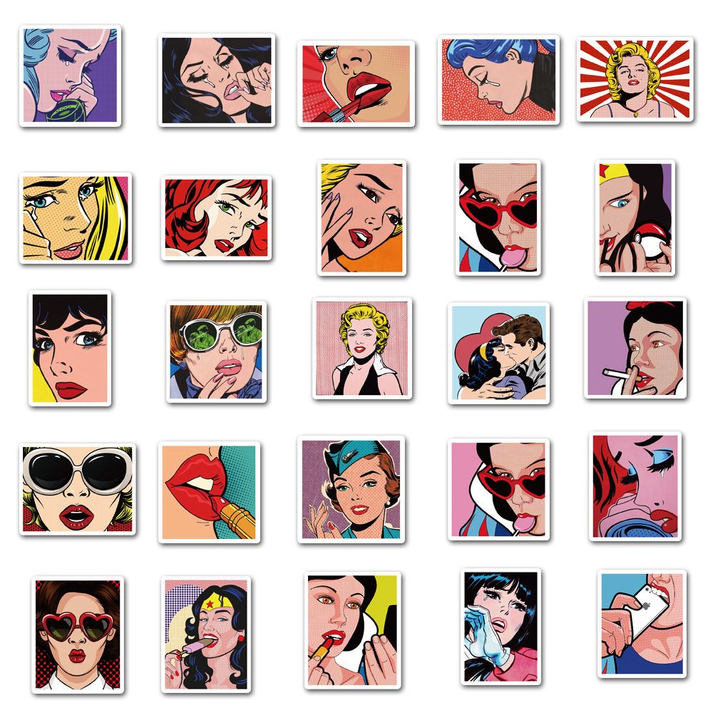 100张复古欧美波普漫画涂鸦贴纸清新手帐行李箱手机笔记本小贴纸