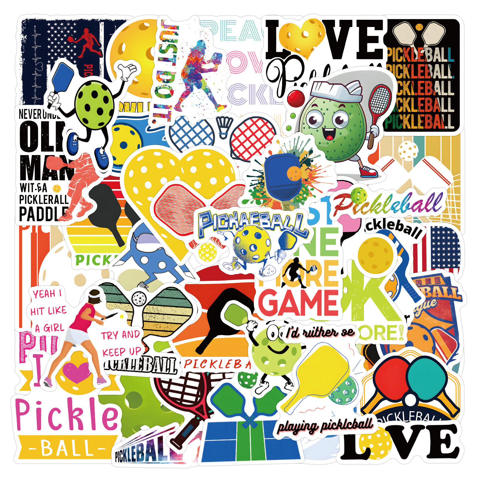 55张匹克球卡通贴纸运动球类Pickleball贴画手机电脑平板
