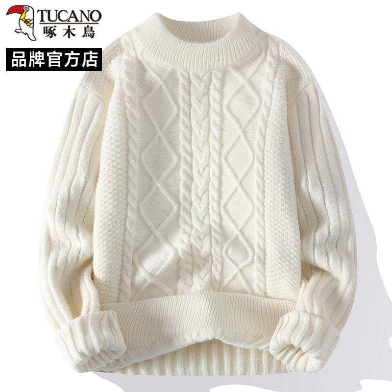 啄木鸟宽松针织半高领慵懒风毛衣