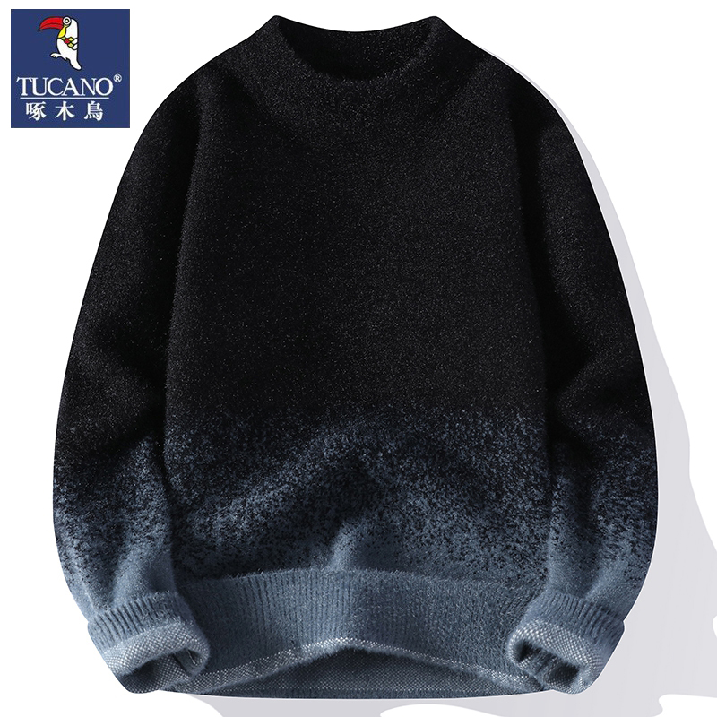 啄木鸟秋冬季撞色圆领毛衣男保暖