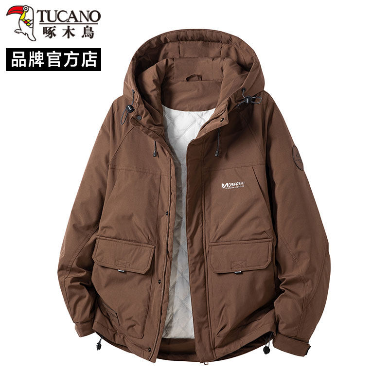 啄木鸟工装风连帽棉衣男加厚保暖防风多口袋外套拉链字母百搭棉服,男装,棉衣,淘宝优惠券,粉丝福利购,淘宝优惠卷