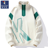 啄木鸟半拉链卫衣男春秋潮流字母印花半高领打底衫 宽松立领外套男