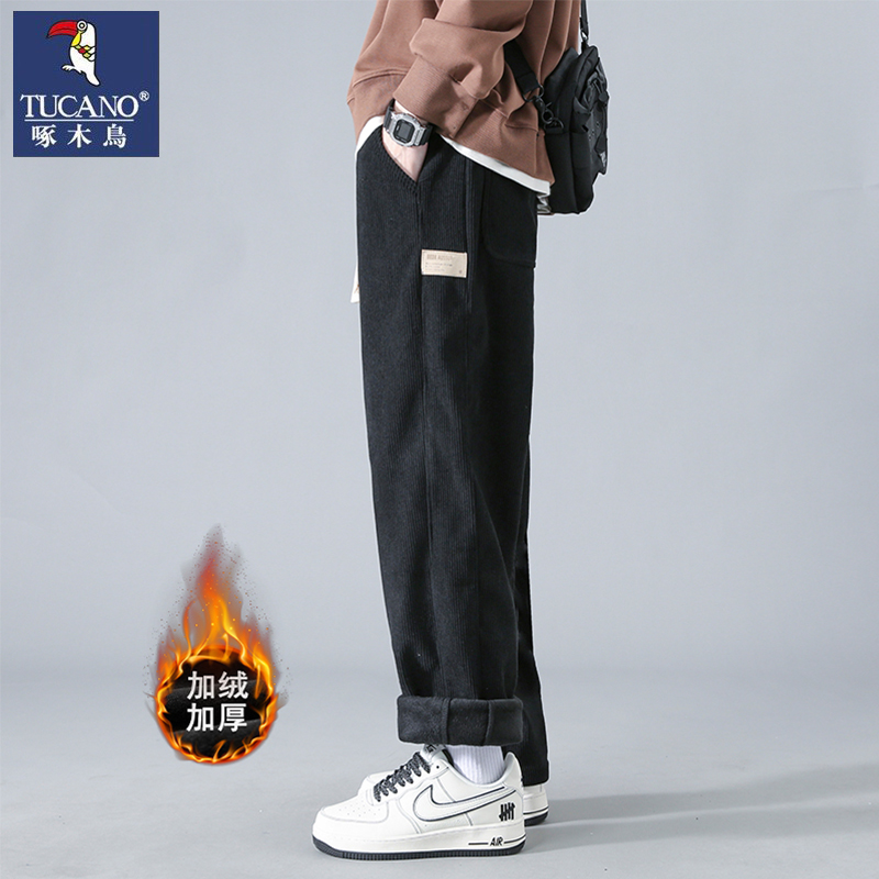 啄木鸟冬季加绒直筒灯芯绒休闲裤