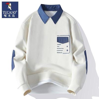 啄木鸟假两件卫衣男款春秋季衬衫领长袖t恤男士上衣潮牌休闲上衣