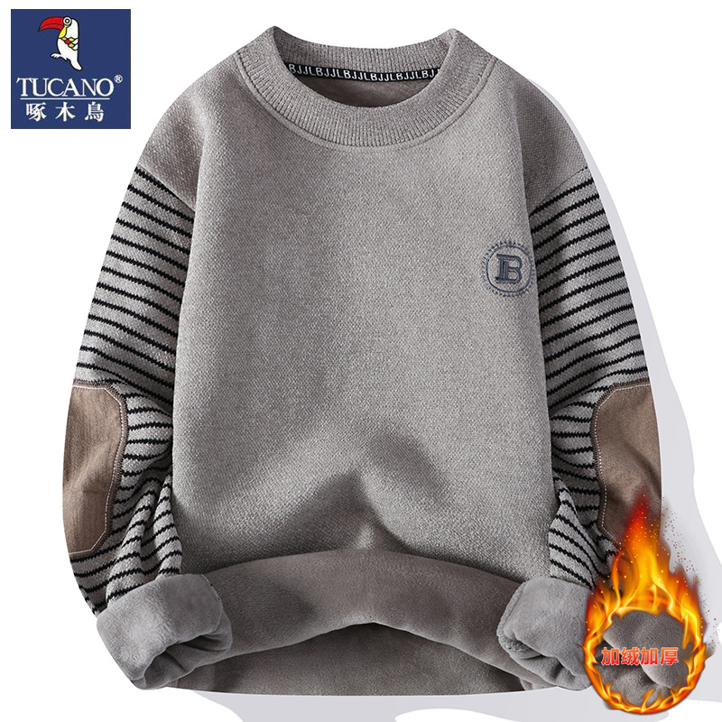 啄木鸟圆领加绒超厚毛衣