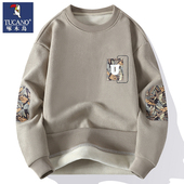 t恤长袖 2025新款 冬季 啄木鸟男士 加绒加厚宽松圆领卫衣打底衫 男潮