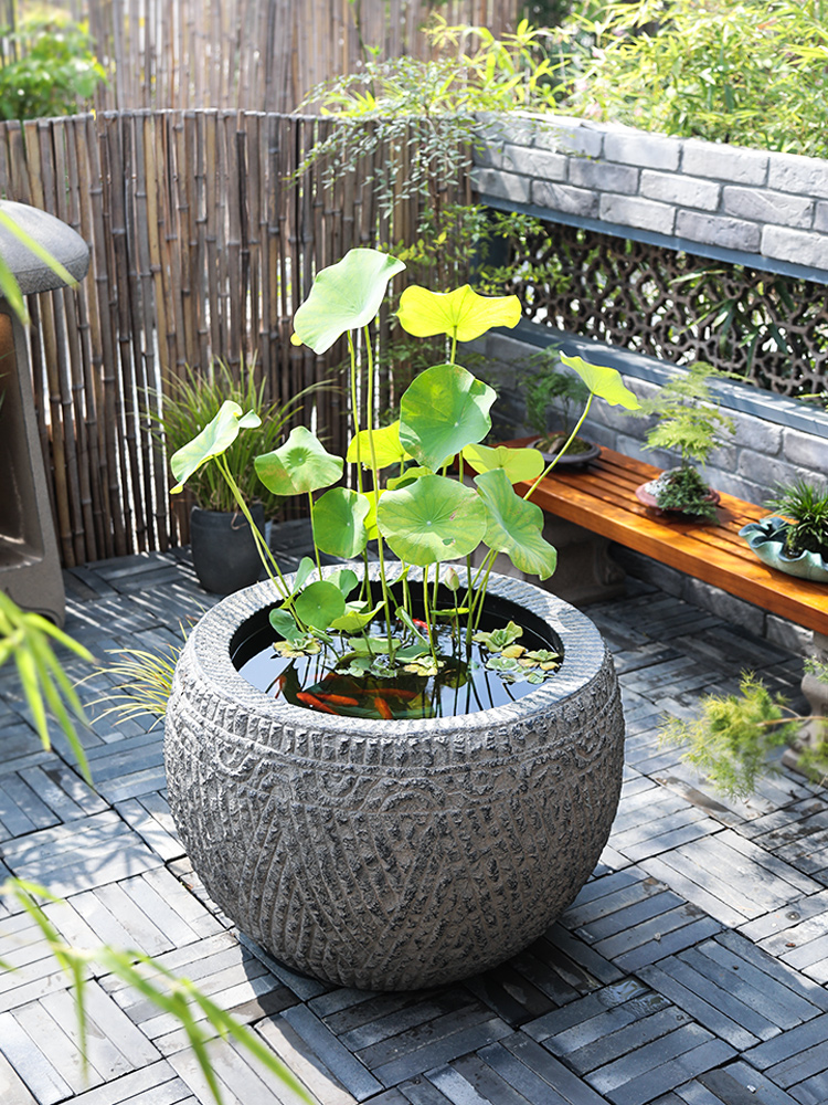 户外装饰鱼池摆件庭院花园造景养鱼种花人造石圆缸仿古圆形大水缸