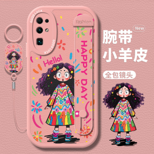 手腕带适用华为荣耀x50i手机壳v40新款 30s全包pro防摔 x30i卷发女孩20保护套v30粉色10带挂绳x40i女20s青春版