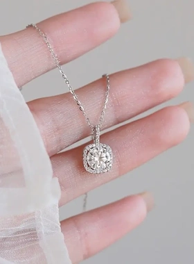 纯银满钻方糖项链莫桑钻吊坠